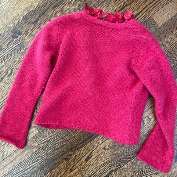 J Jill Wool + Rabbit Hair Red Cardigan with Ruffle Trim Small - Picture 7 of 9